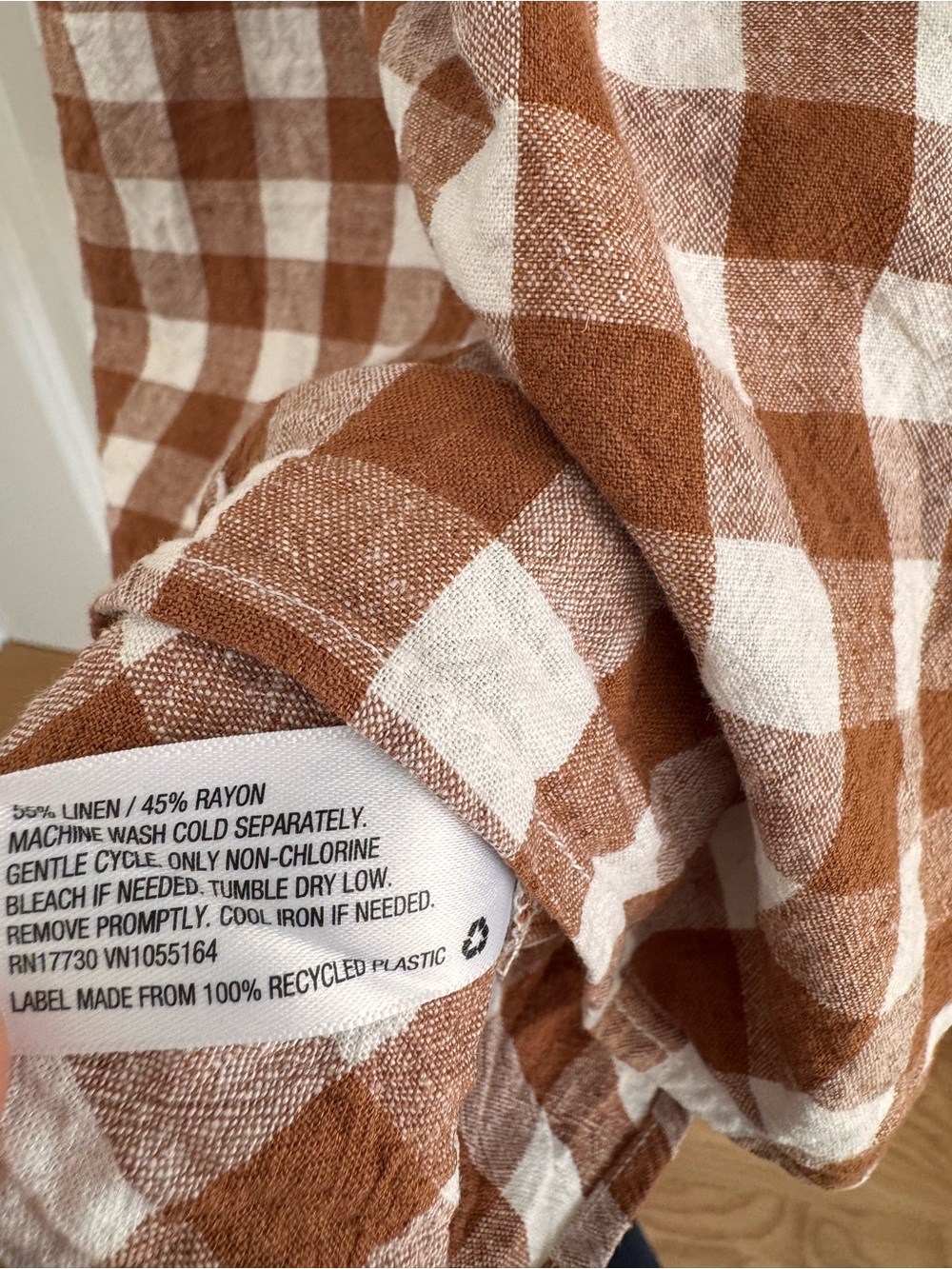 Brown/Rust & White Gingham Midi Dress Cottagcore linen Picnic summer - Picture 9 of 12